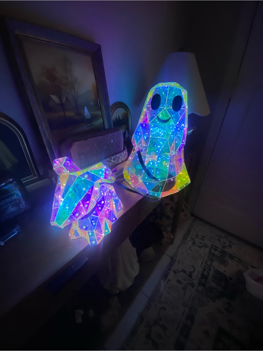 Multicolor LED Geometric Ghost & Hand Decorative Sculptures - Home Art